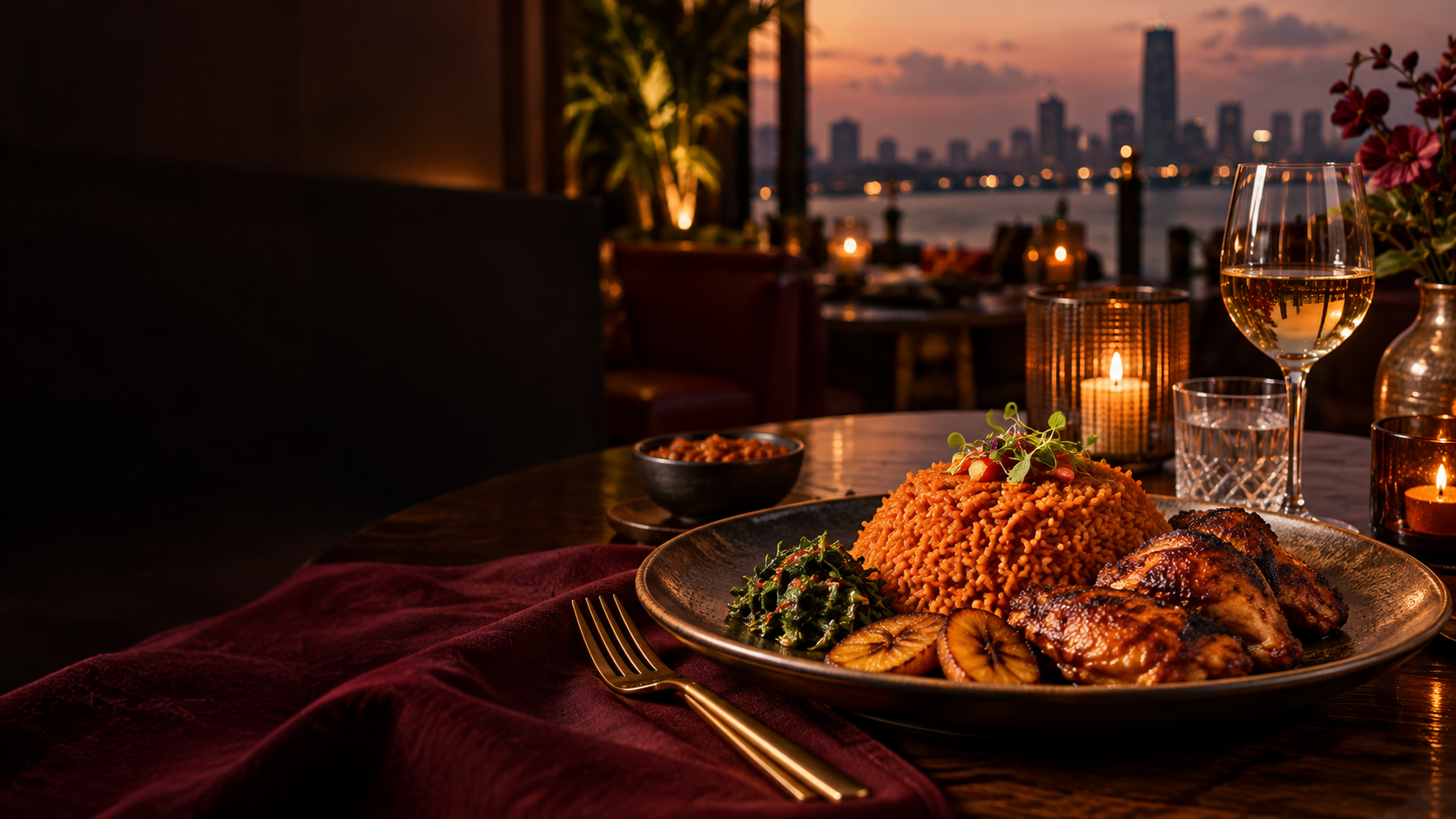 Warm restaurant dining atmosphere